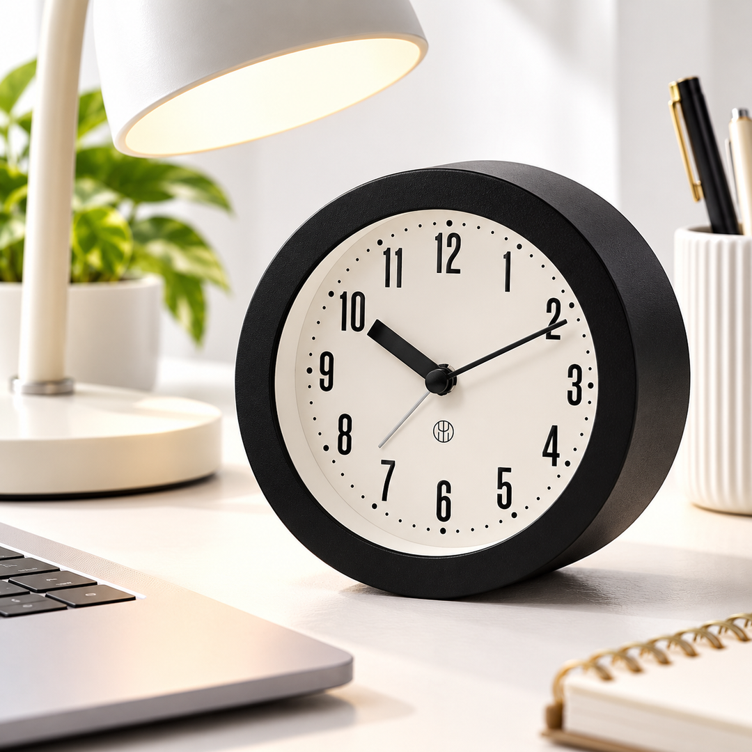 Compact Minimalist Silent Analog Alarm Clock with Luminous Hands Bowlift