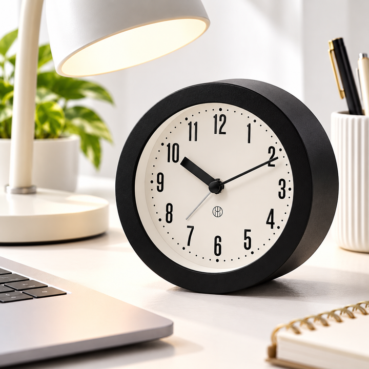 Compact Minimalist Silent Analog Alarm Clock with Luminous Hands Bowlift