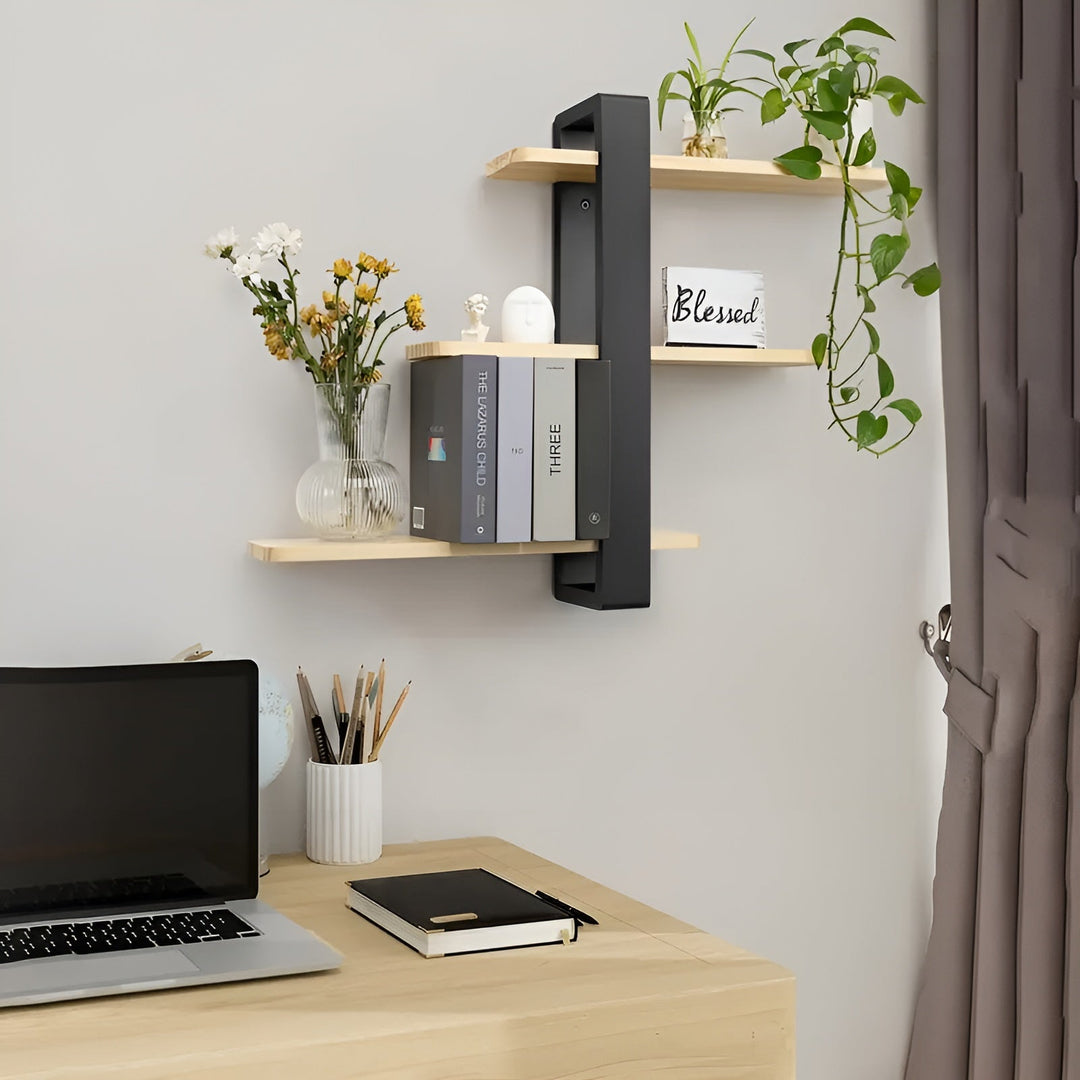 BowLift | NordWood Wall Shelf | Solid Pine | 3 Levels | Space-saving & Decorative | Natural Wood