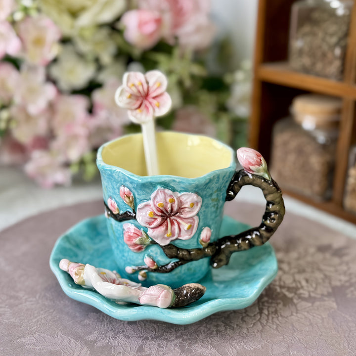 BowLift | ArtSip Ceramic Cup & Saucer Set – Hand-painted 3D Design inspired by Van Gogh