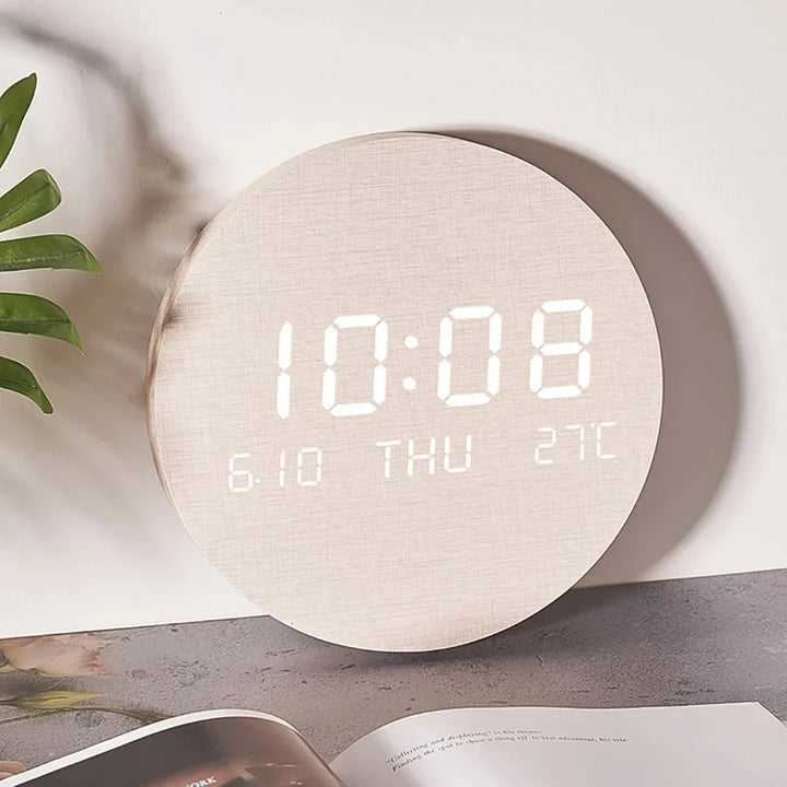 BowLift | LED Wooden Wall Clock with Temperature Display, Silent Nordic Style