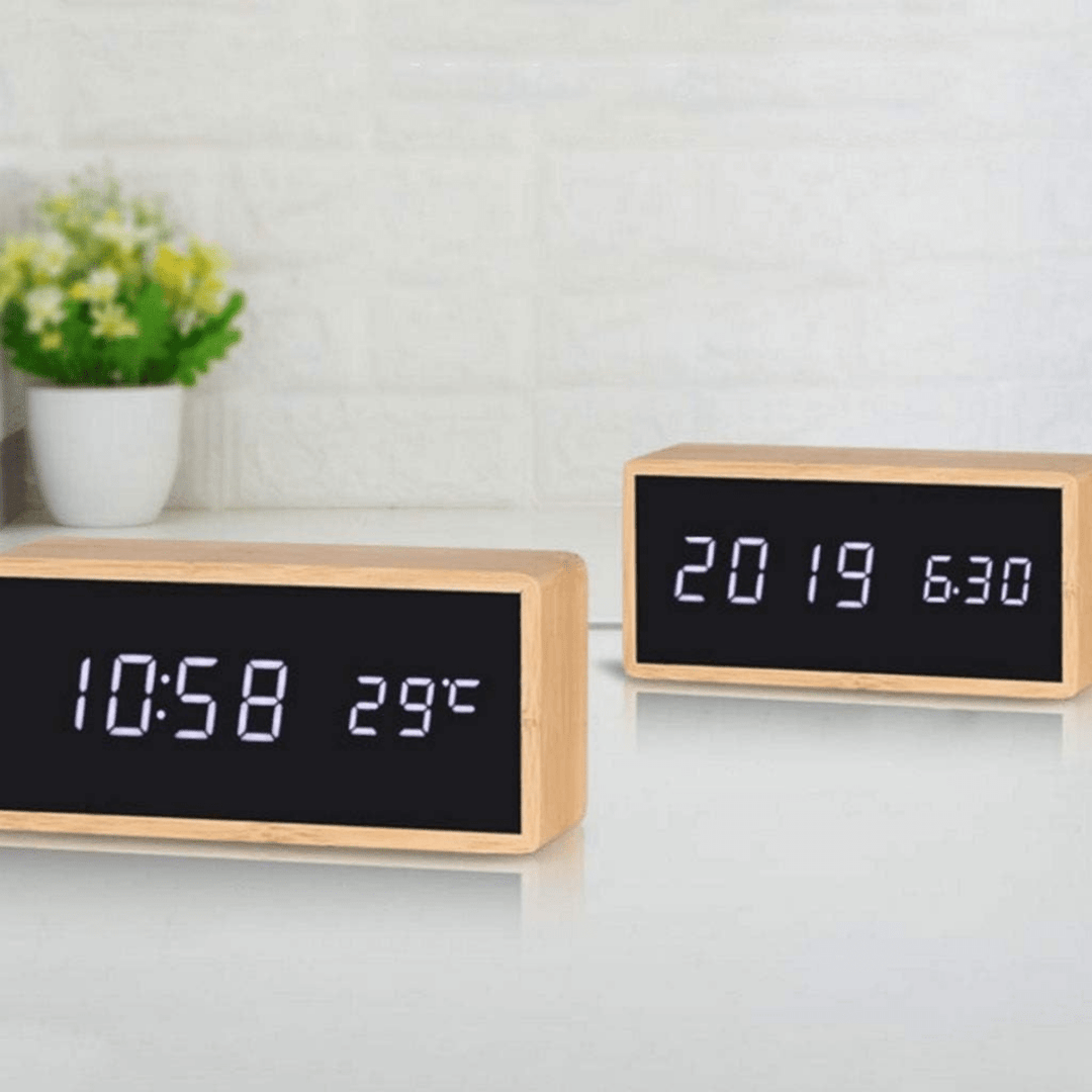 BowLift | ECOCLOCK – Bamboo LED Alarm Clock with Time and Temperature Display