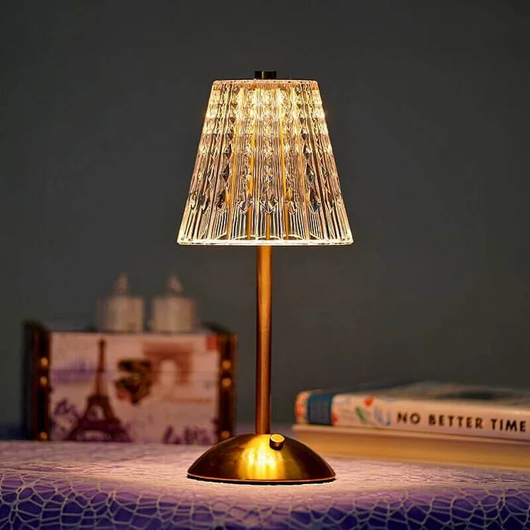 Crystal Table Lamp with USB Charging and Warm LED Light