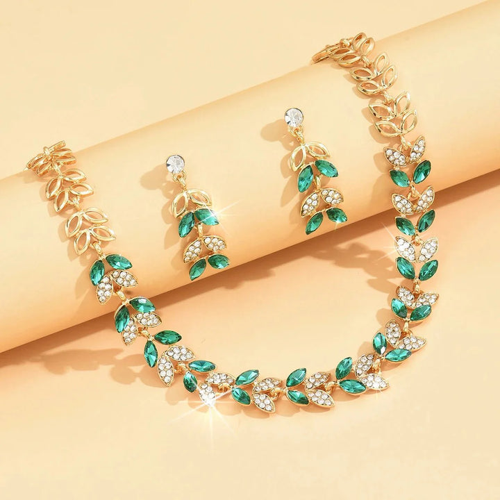 BowLift | Emerald Leaf Diamond Necklace and Earring Set