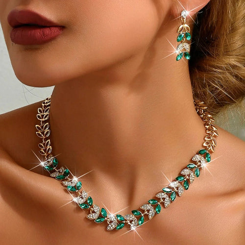 BowLift | Emerald Leaf Diamond Necklace and Earring Set