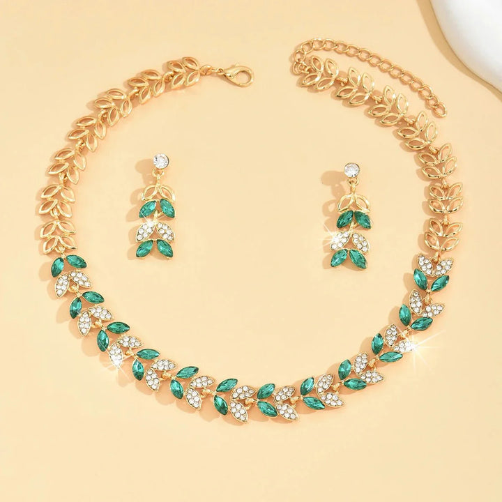 BowLift | Emerald Leaf Diamond Necklace and Earring Set