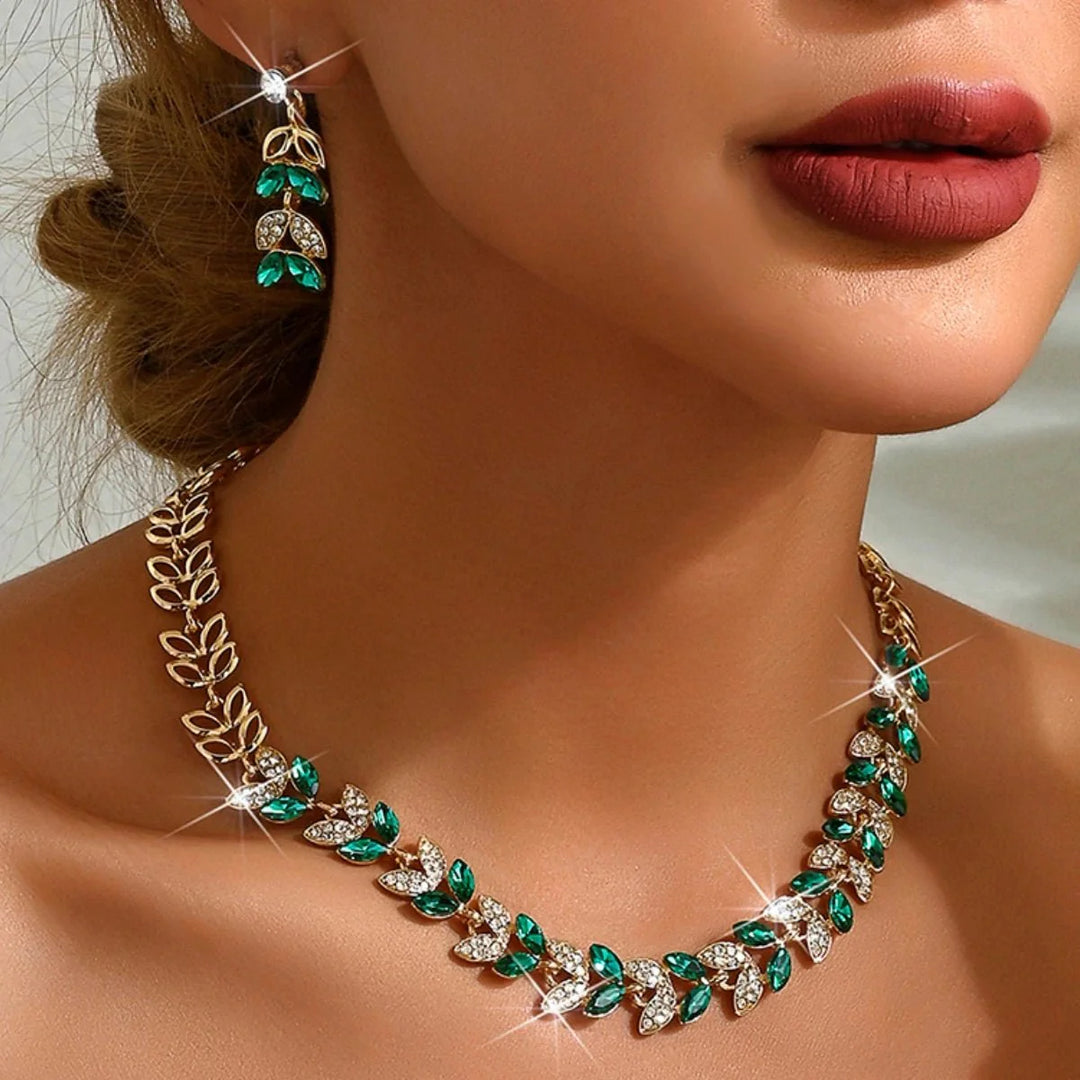 BowLift | Emerald Leaf Diamond Necklace and Earring Set