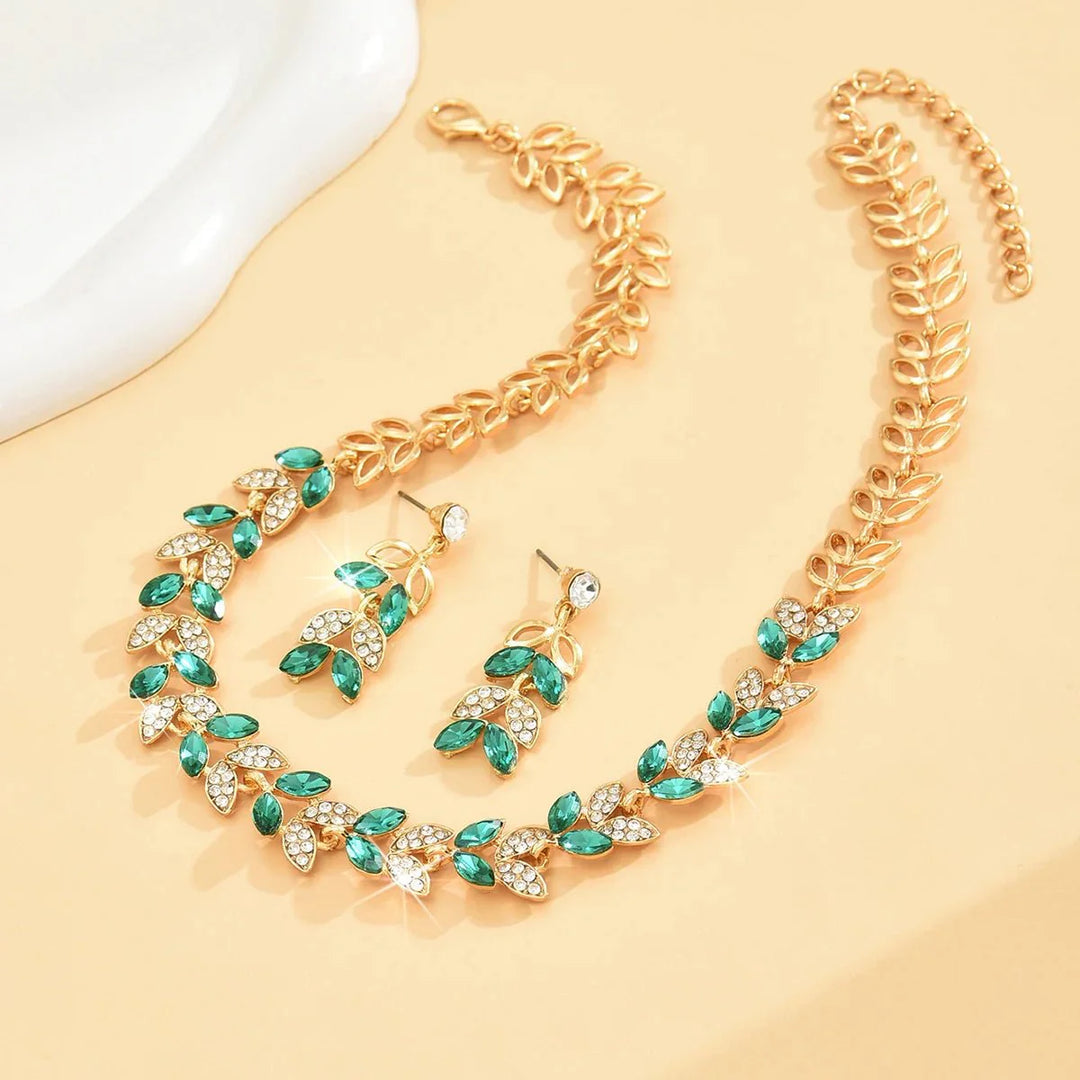 BowLift | Emerald Leaf Diamond Necklace and Earring Set