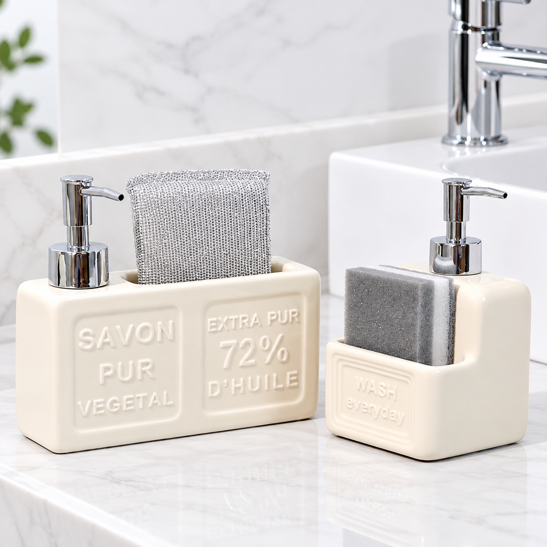 Ceramic Countertop Soap Dispenser and Sponge Caddy Bowlift