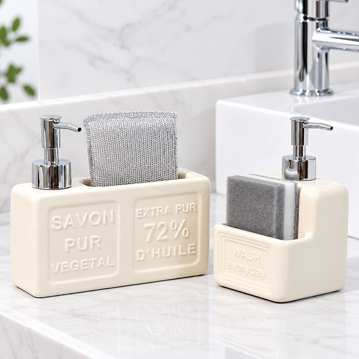 Ceramic Countertop Soap Dispenser and Sponge Caddy Bowlift