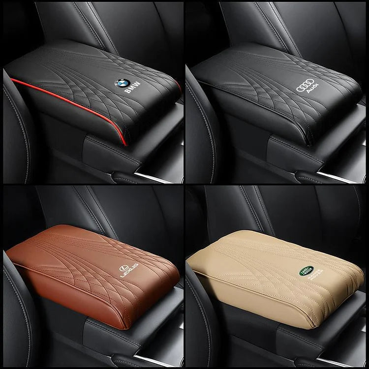 Armrest height cushion for the car – faux leather cover for the center console, with logo selection