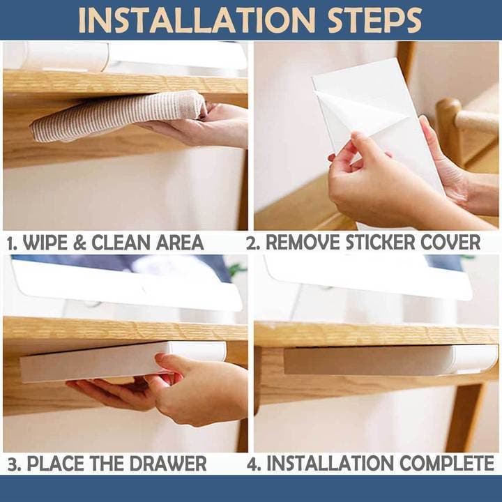 Concealed Under-Desk Storage Drawer with Push-to-Close Design for Office Supplies