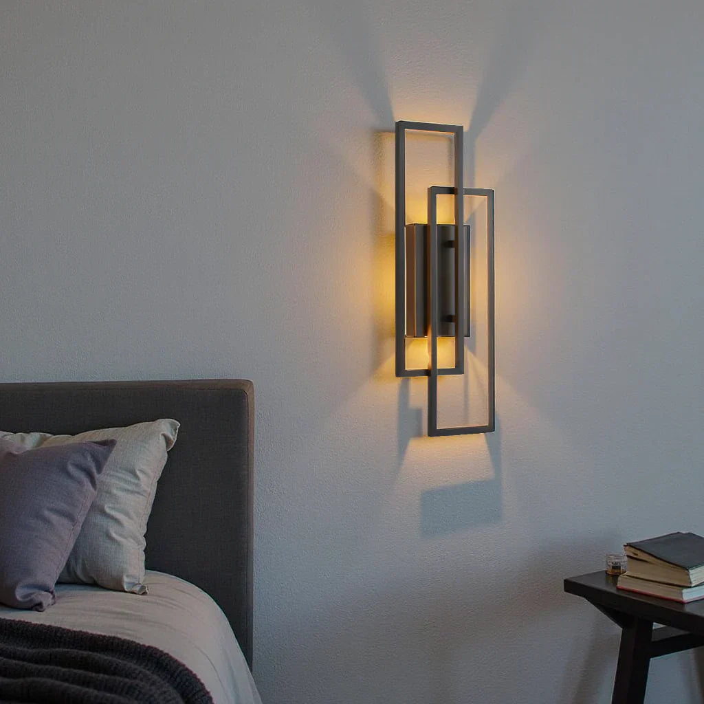 BowLift | Modern Geometric LED Wall Light – Rectangle Design with Remote Dimming (Black or Copper Finish)