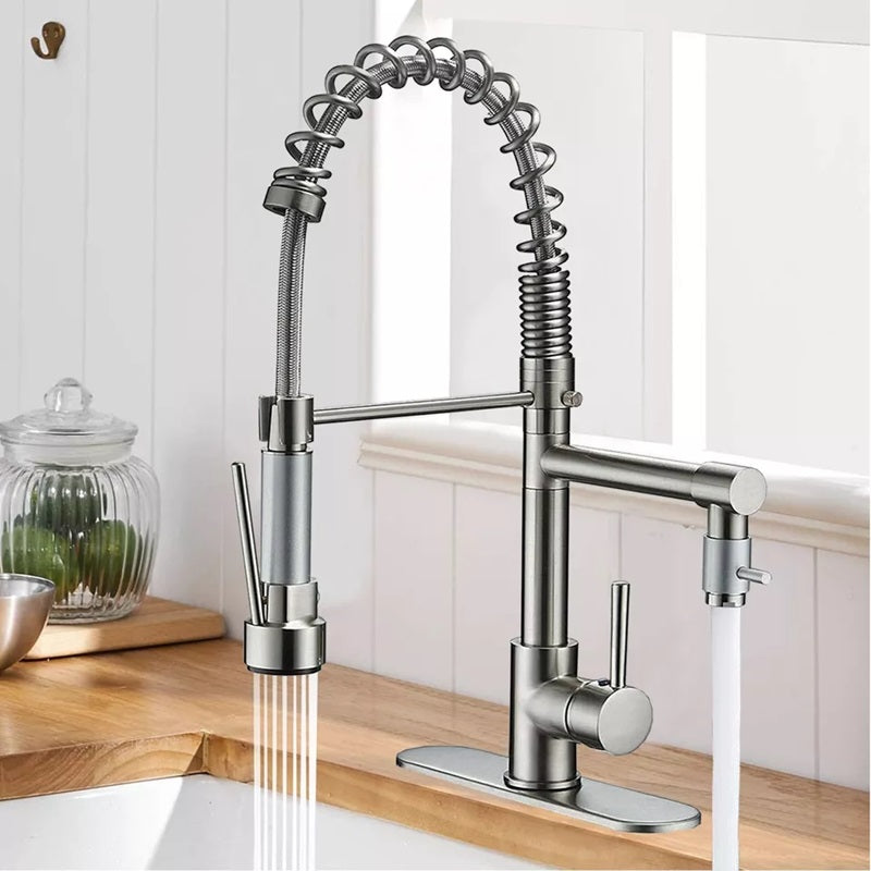 BowLift | 360° Stainless Steel Kitchen Faucet with Pull-Down Spring Spout