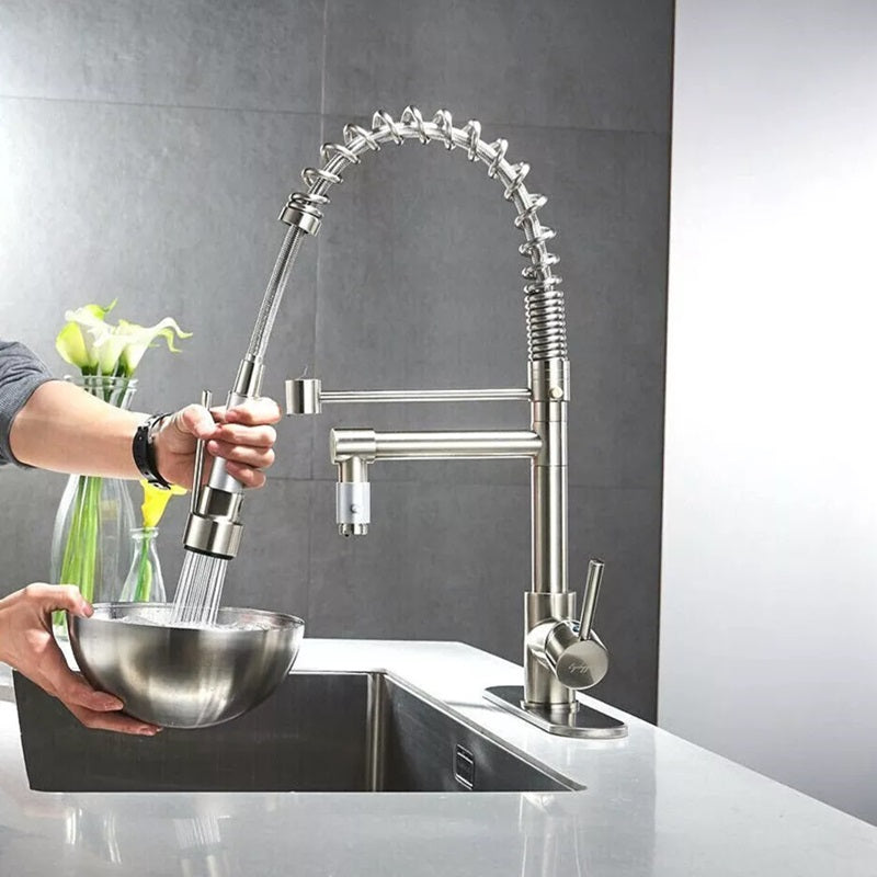 BowLift | 360° Stainless Steel Kitchen Faucet with Pull-Down Spring Spout