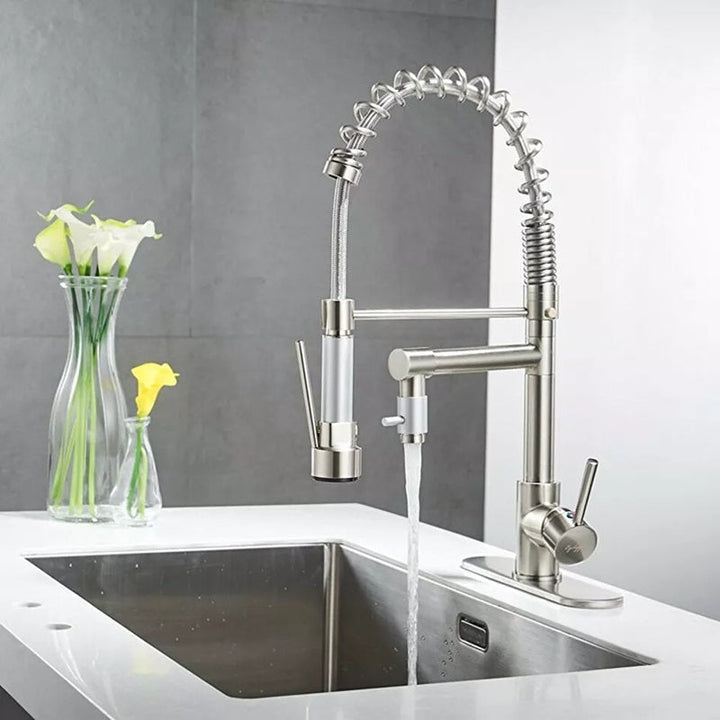 BowLift | 360° Stainless Steel Kitchen Faucet with Pull-Down Spring Spout