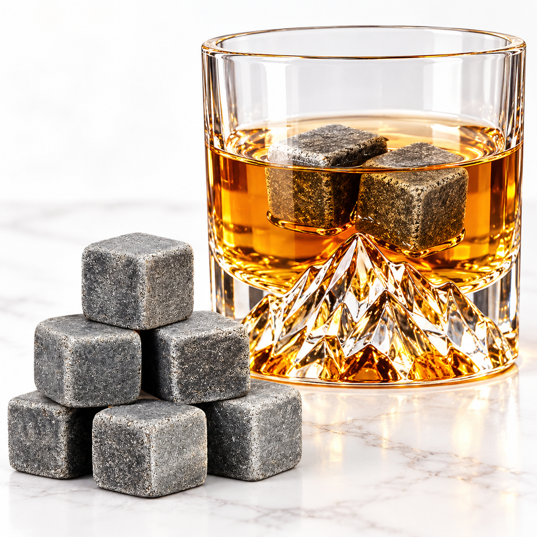 Soapstone Whiskey Chilling Cubes with Velvet Drawstring Pouch Bowlift