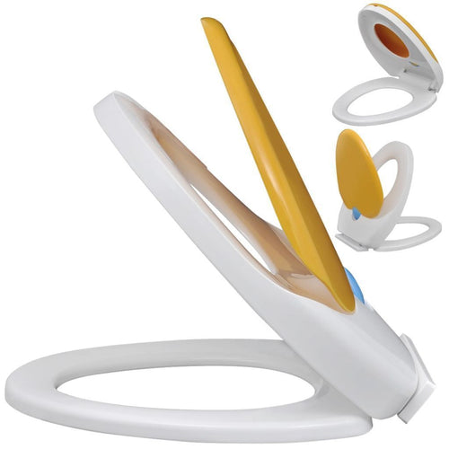 BowLift | White & Yellow Soft Close Toilet Seat for Adults/Children
