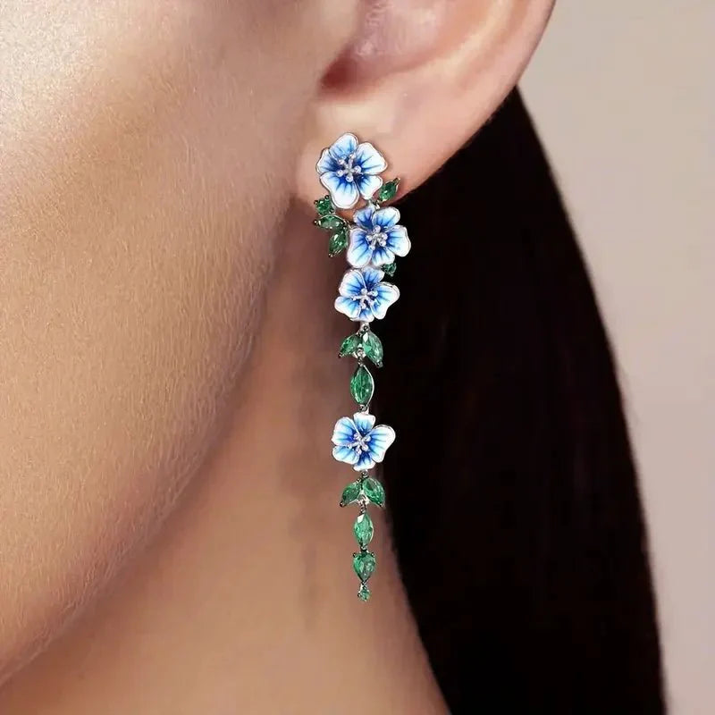BowLift | Glossy Blue Floral Dangling Earrings
