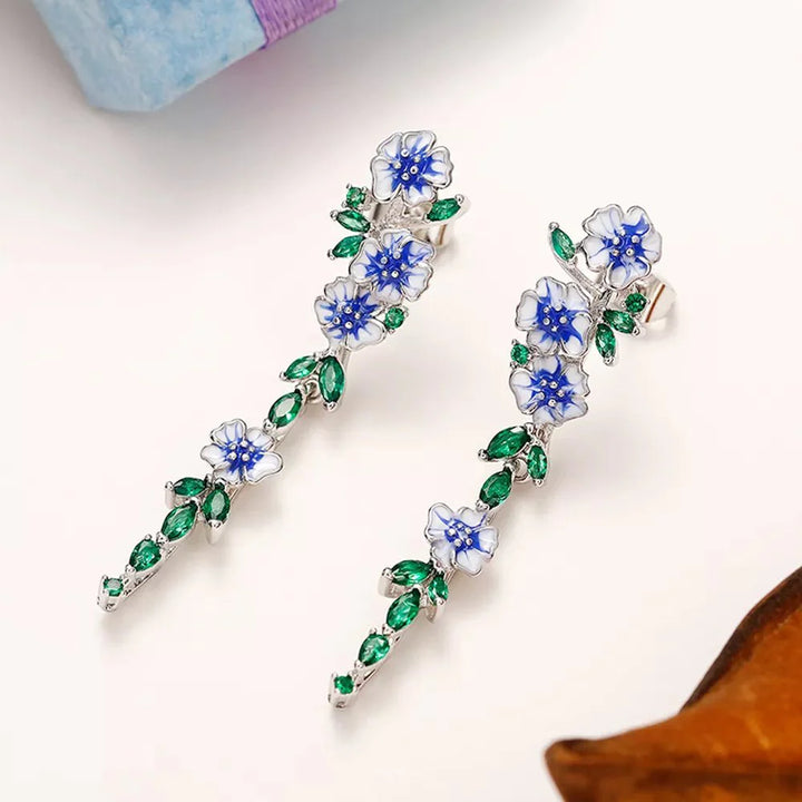BowLift | Glossy Blue Floral Dangling Earrings