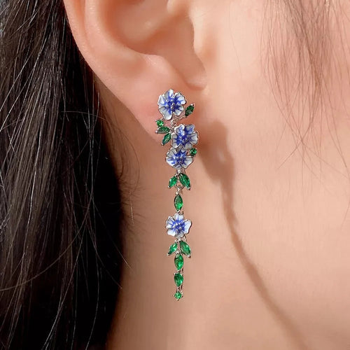 BowLift | Glossy Blue Floral Dangling Earrings