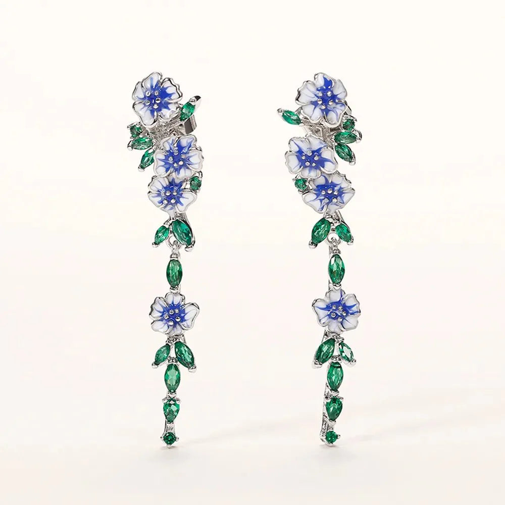 BowLift | Glossy Blue Floral Dangling Earrings