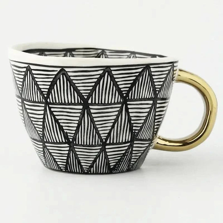 BowLift | Hand‑Painted Ceramic Mug with Gold Handle