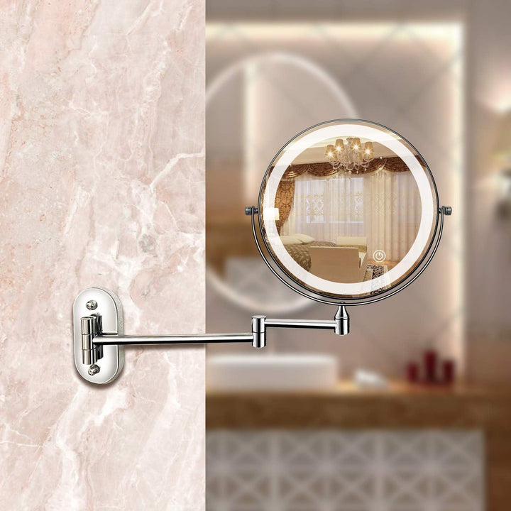 BowLift | LED Wall Mirror with Chrome Frame and Magnifier