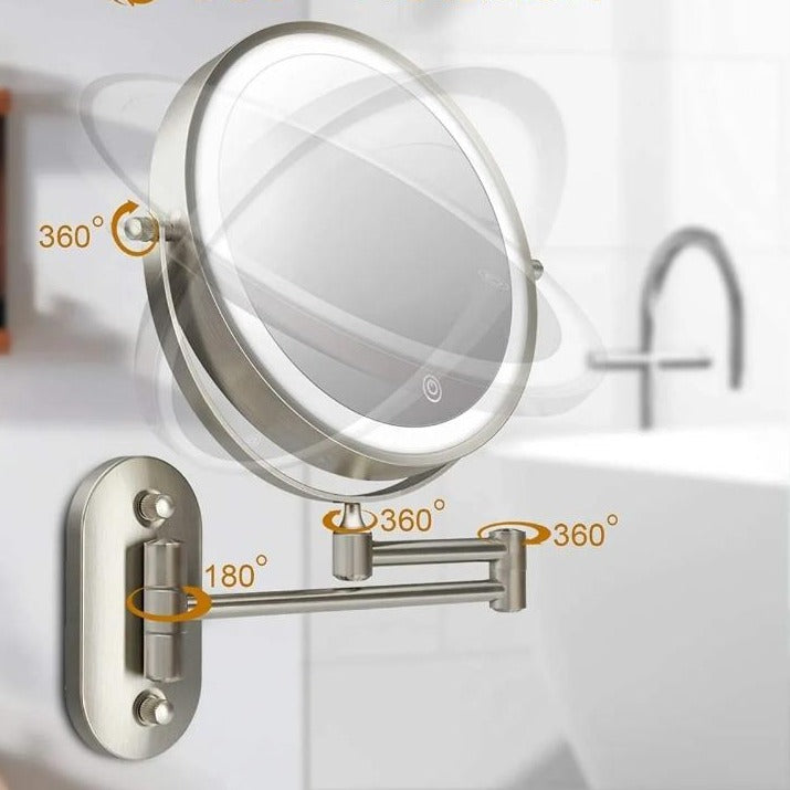 BowLift | LED Wall Mirror with Chrome Frame and Magnifier