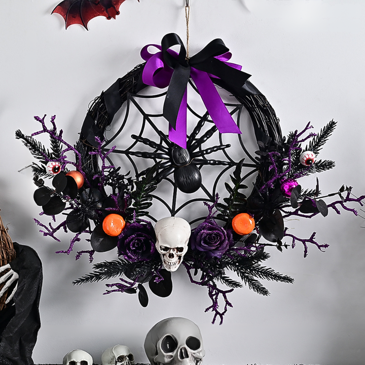 BowLift | Halloween Gothic Floral Spiderweb Wreath | Spooky Door Decor