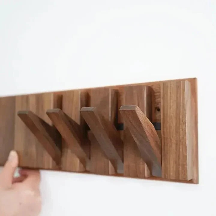 Wooden Wall-Mounted Coat Rack with 4 or 6 Hooks