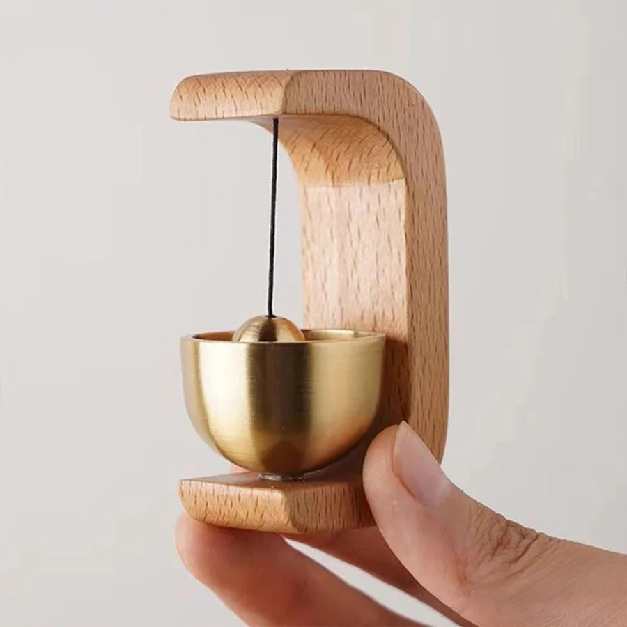 BowLift | Wireless Door Chime with Brass Bell and Wooden Frame