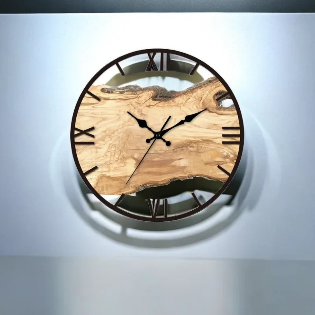 BowLift | Rustic Wooden Wall Clock with Roman Numerals