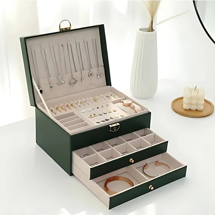 Multi-Layer Leather Jewelry Organizer with Plush Lining for Rings and Necklaces