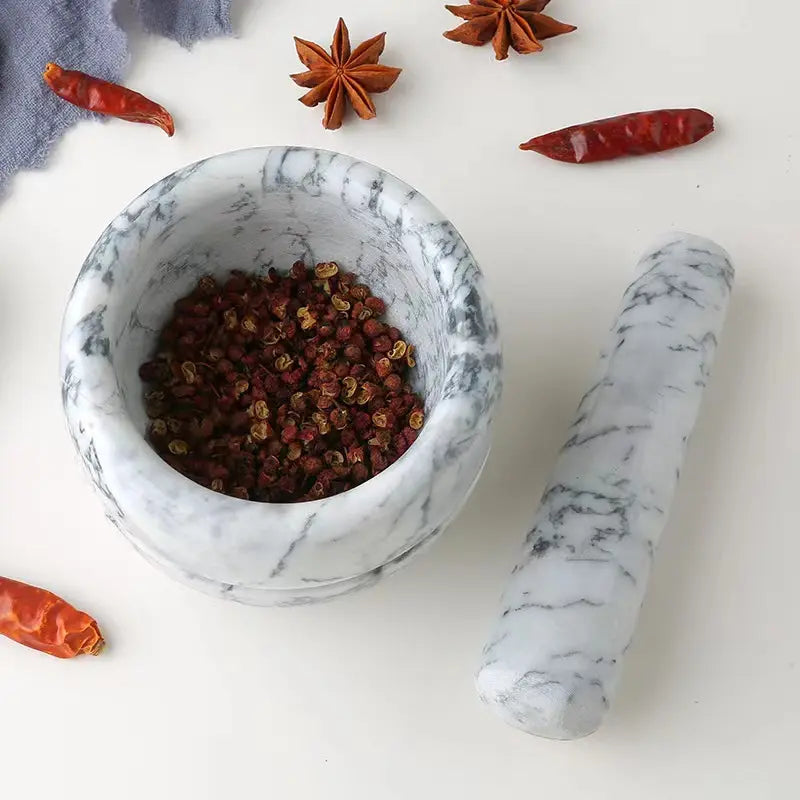 BowLift | Marble Mortar and Pestle;  
Size: 13*13*9cm;  
Pestle: R5*15cm;