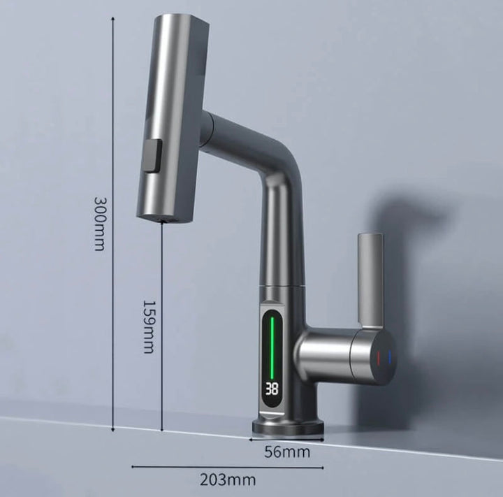 BowLift | WaterMaster Flexible LED Kitchen & Bathroom Faucet – 360° Swivel, Pull-Out Hose & 5 Spray Modes