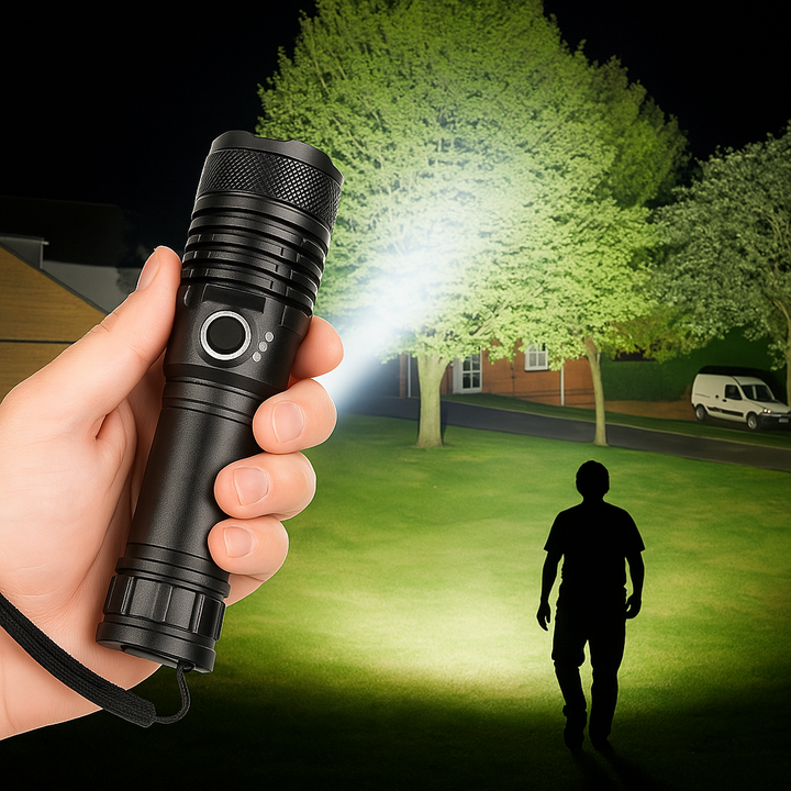 Rechargeable LED Flashlight with Zoom and Aluminum Housing