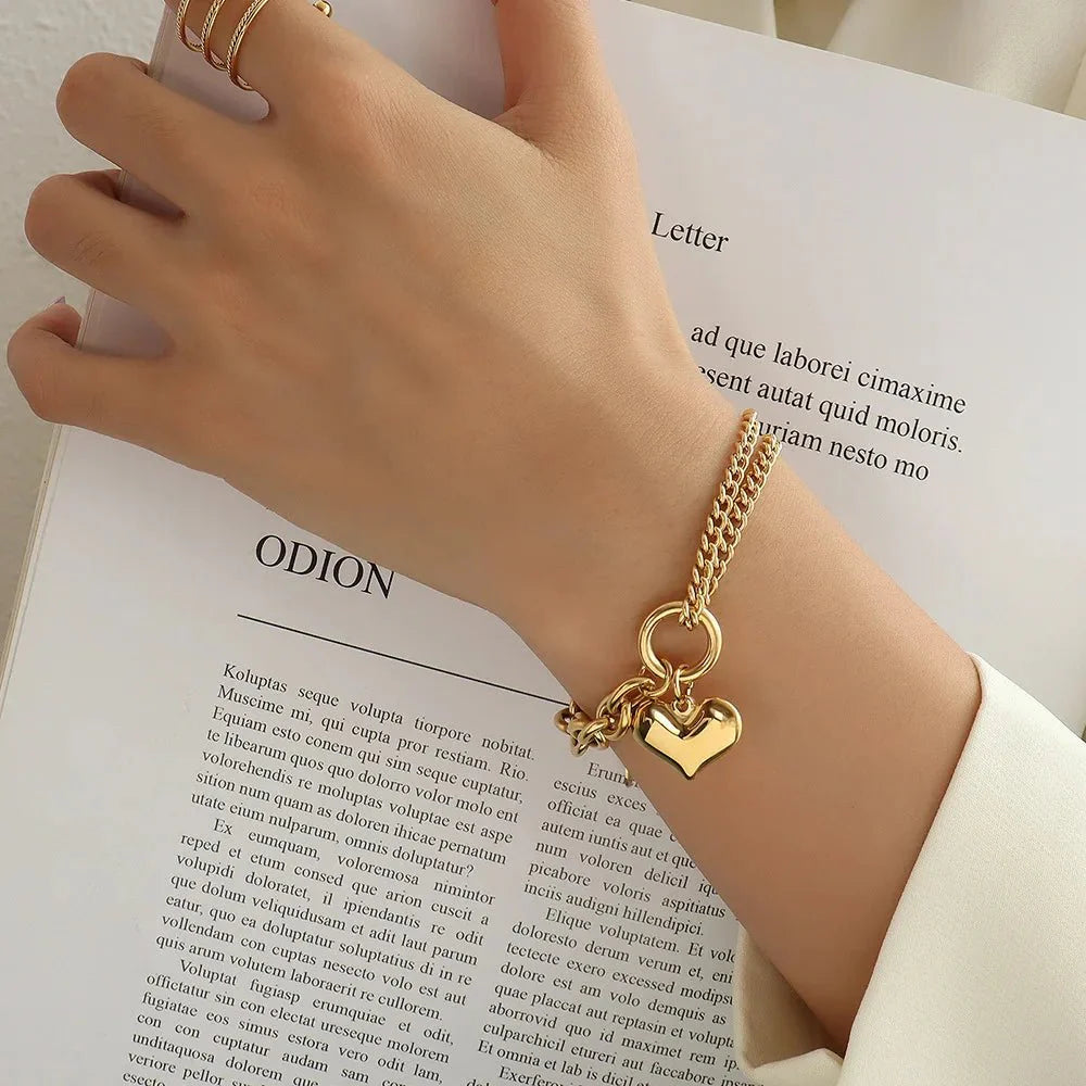 BowLift | Layered Chain and Paperclip Heart Bracelet