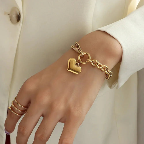 BowLift | Layered Chain and Paperclip Heart Bracelet