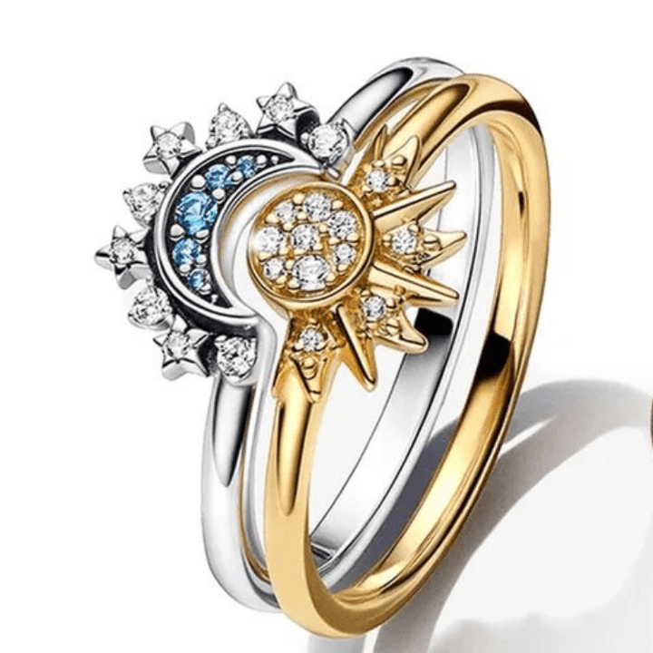 BowLift | HELIARA RING – Sterling Silver Crystal Ring with Sun & Moon Design
