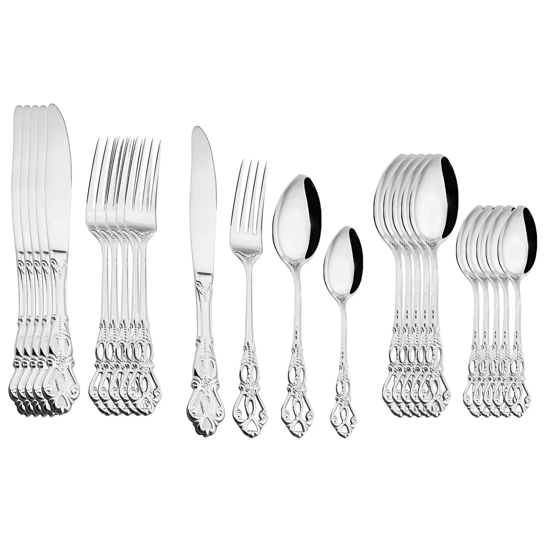 BowLift | Luxurious 24-piece Gold Cutlery Set with Elegant Embellishment