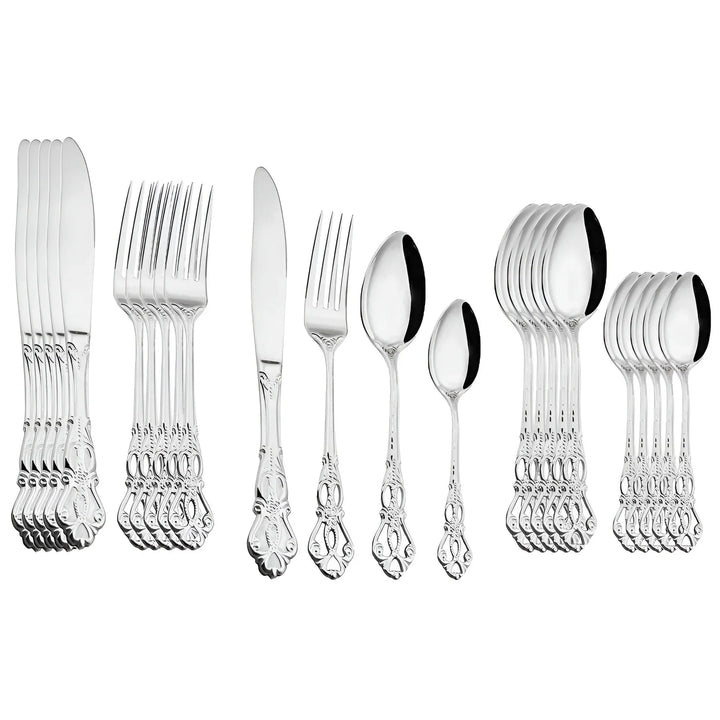 BowLift | Luxurious 24-piece Gold Cutlery Set with Elegant Embellishment