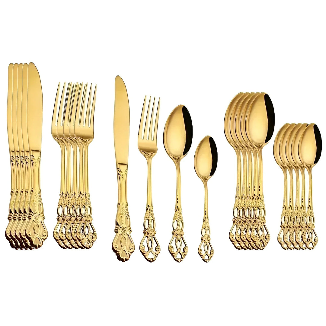 BowLift | Luxurious 24-piece Gold Cutlery Set with Elegant Embellishment