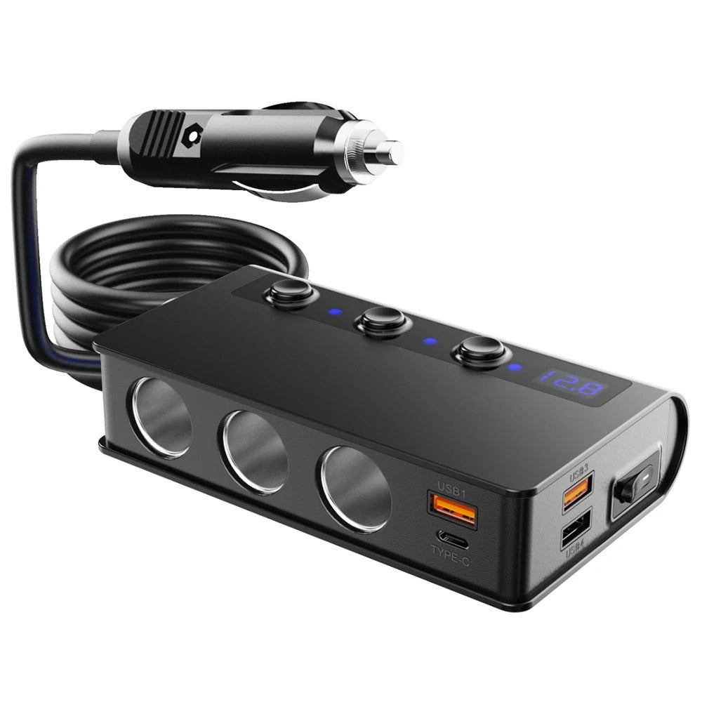 BowLift | 4-Port Car Fast Charger Adapter - Cigarette Lighter Sockets & USB Ports