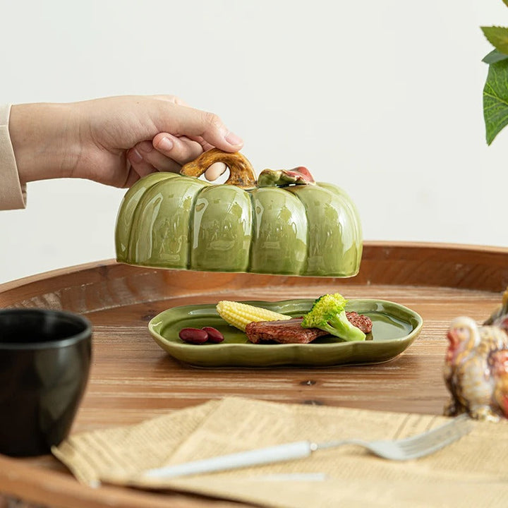 BowLift | Pumpkin-Shaped Ceramic Plate | Rustic Fall Tableware | Durable & Dishwasher Safe | PumpkinWare