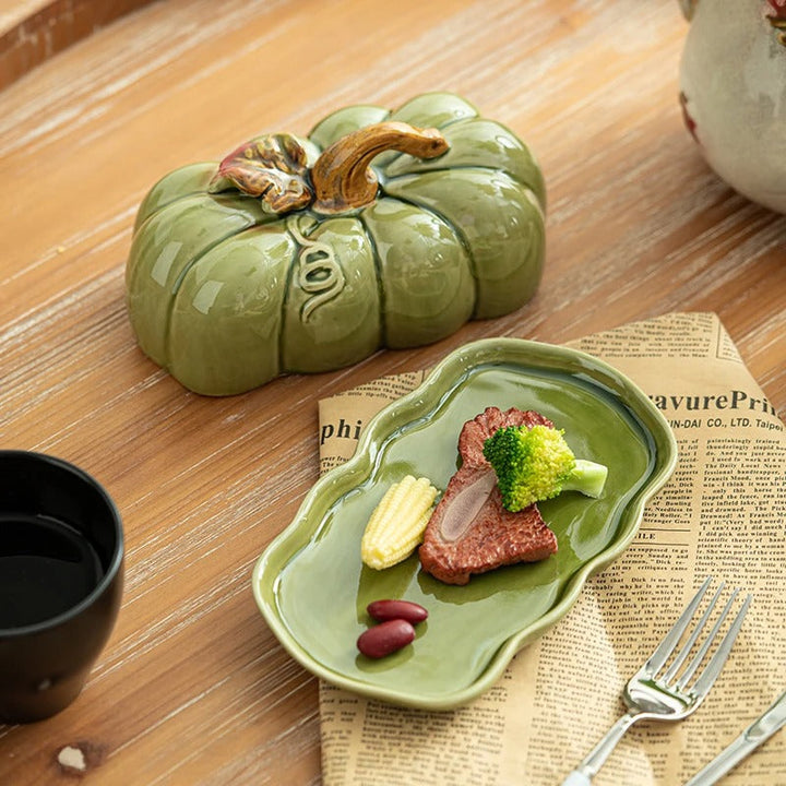 BowLift | Pumpkin-Shaped Ceramic Plate | Rustic Fall Tableware | Durable & Dishwasher Safe | PumpkinWare
