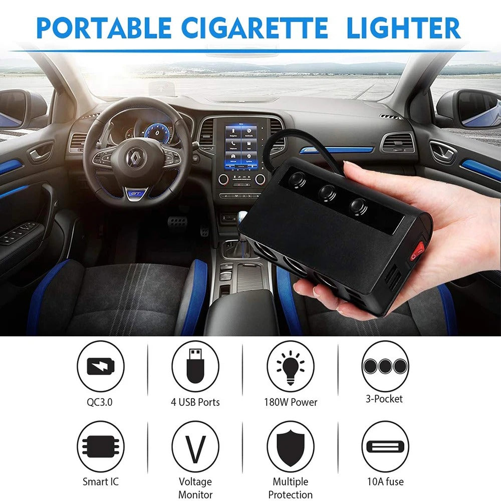 BowLift | 4-Port Car Fast Charger Adapter - Cigarette Lighter Sockets & USB Ports