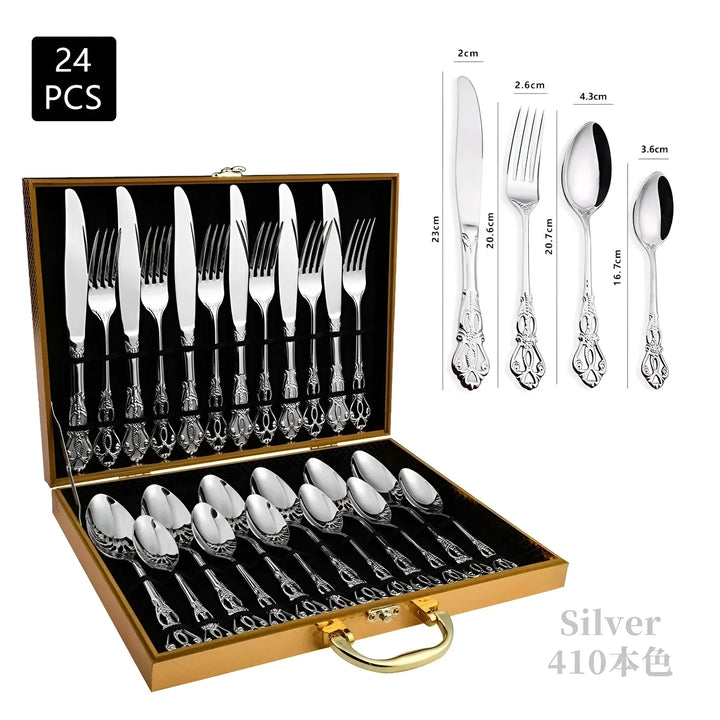 BowLift | Luxurious 24-piece Gold Cutlery Set with Elegant Embellishment