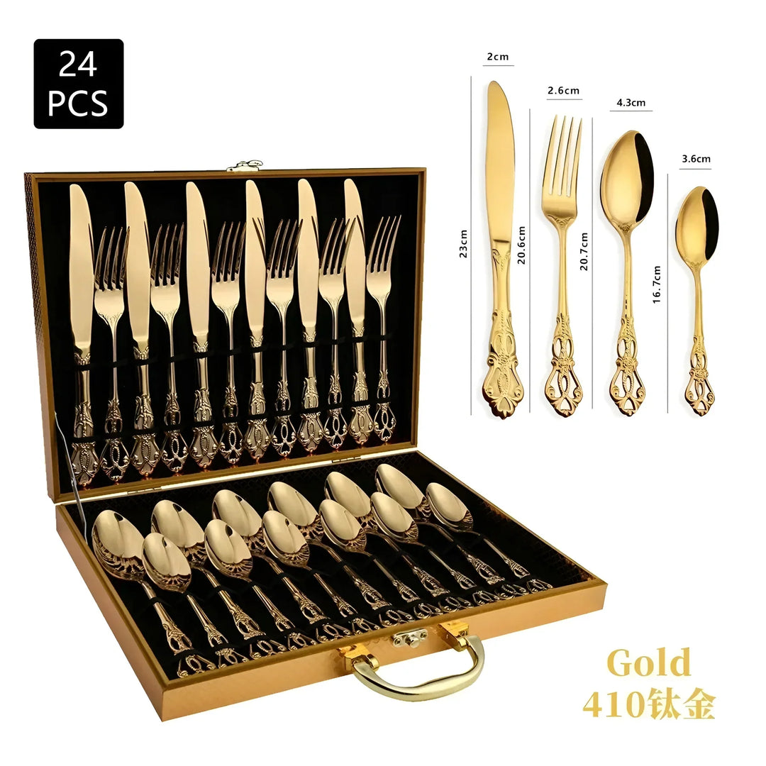 BowLift | Luxurious 24-piece Gold Cutlery Set with Elegant Embellishment