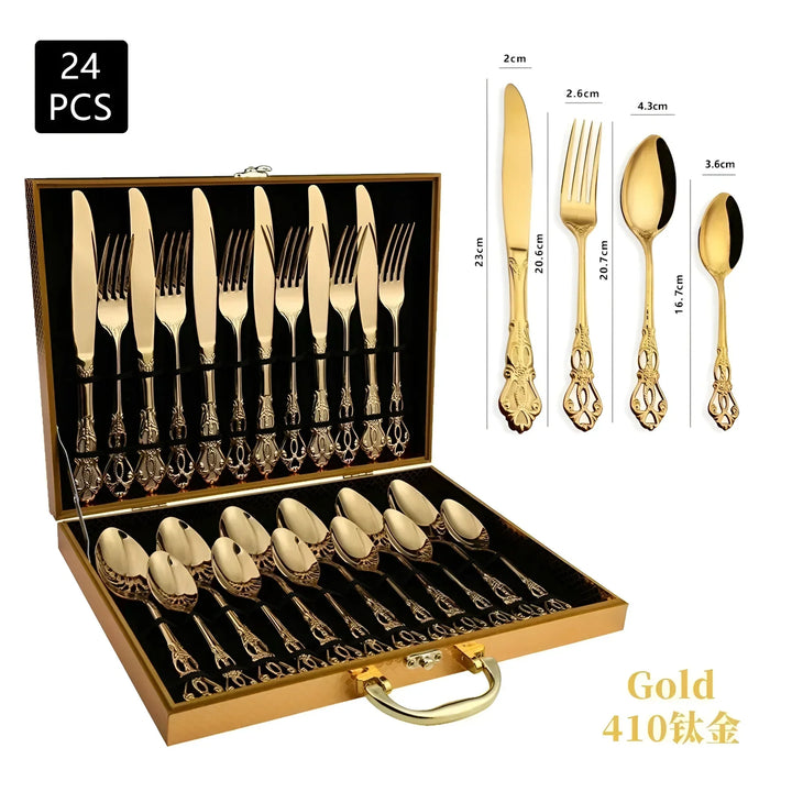 BowLift | Luxurious 24-piece Gold Cutlery Set with Elegant Embellishment